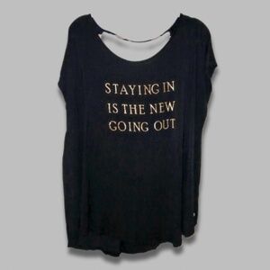 Graphic Tee Plunging Back Strap Scoop Neckline Stretchy Black Women’s 3X